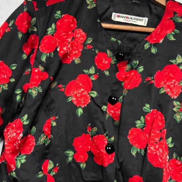 Vintage Saint Laurent Rive Gauche Floral Blazer Black Red Peplum Size 42 - Picture 3 of 8